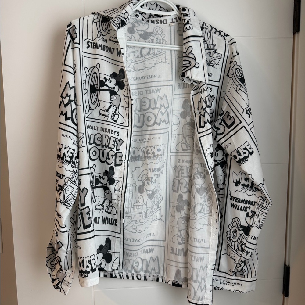 Disney Black & White Mickey Mouse Comic Button-Down Shirt